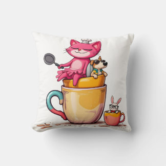 Chef Cat Coffee Break Throw Pillow