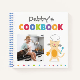 Chef Cat Personalized Kids Cookbook (Add Photo) Notebook