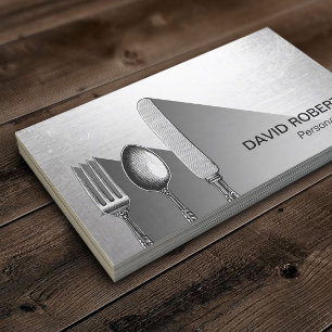 Chef Catering Service Modern Silver Business Card