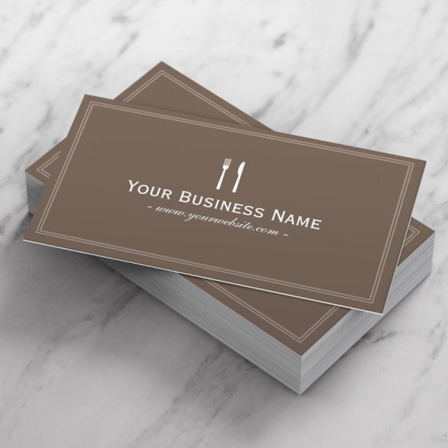 Chef Catering Simple Framed Plain Brown Business Card (Creator Uploaded)
