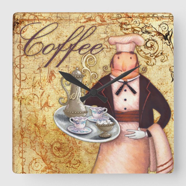 Chef Coffee Square Wall Clock (Front)