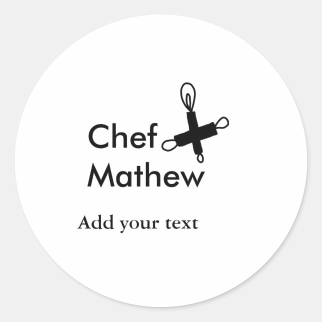 Chef cook add name text men kitchen bakery  classic round sticker (Front)