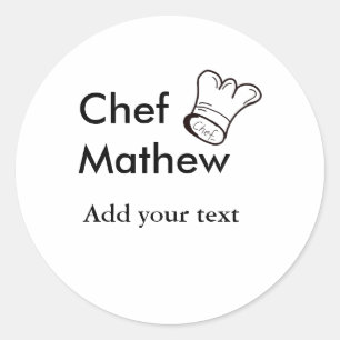 Chef cook add name text men kitchen bakery  classic round sticker