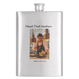 Chef cook add name text men kitchen bakery hip flask