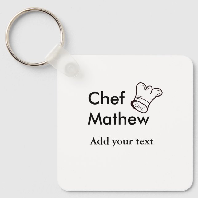 Chef cook add name text men kitchen bakery  keychain (Front)