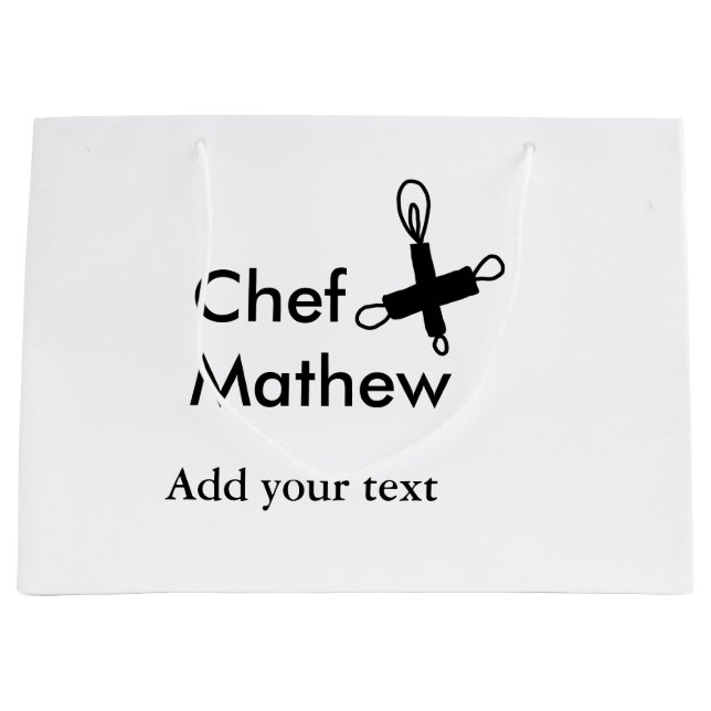 Chef cook add name text men kitchen bakery  large gift bag (Front)