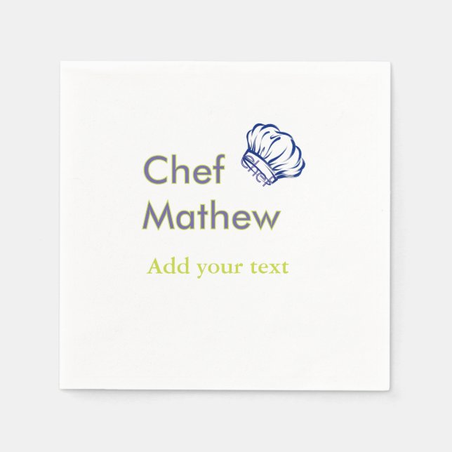 Chef cook add name text men kitchen bakery  napkin (Front)