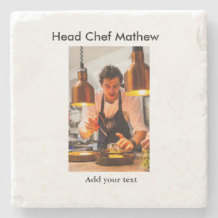 Chef cook add name text men kitchen bakery  stone coaster