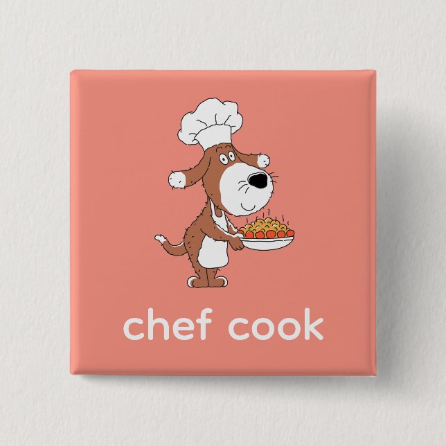 Chef Cook Cute Funny Dog Puppy Cartoon 2 Inch Square Button (Front)
