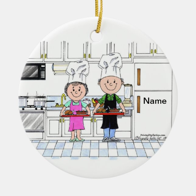 Chef Couple, with Hat Ceramic Ornament (Front)