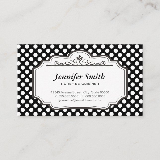 Chef de Cuisine - Black Polka Dots Business Card (Front)