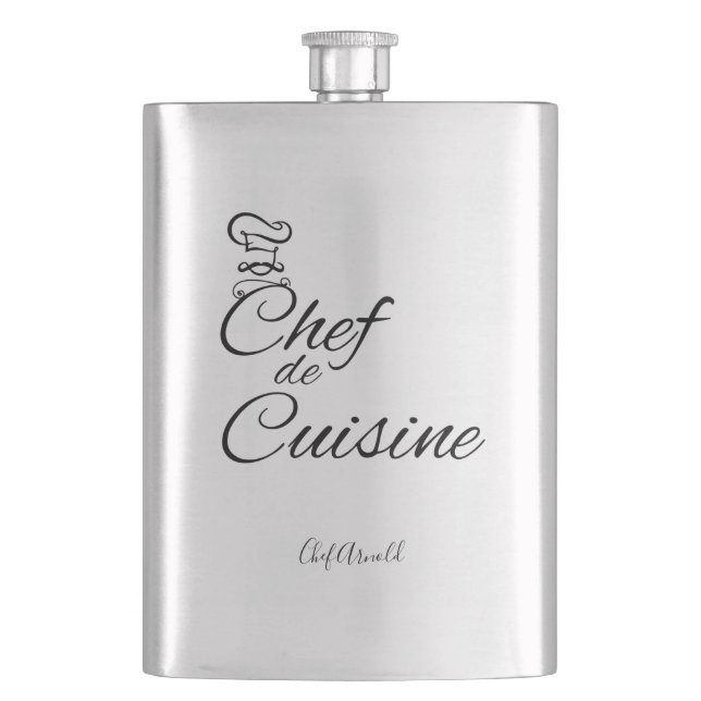 Chef de Cuisine Customizable Name Hip Flask (Front)