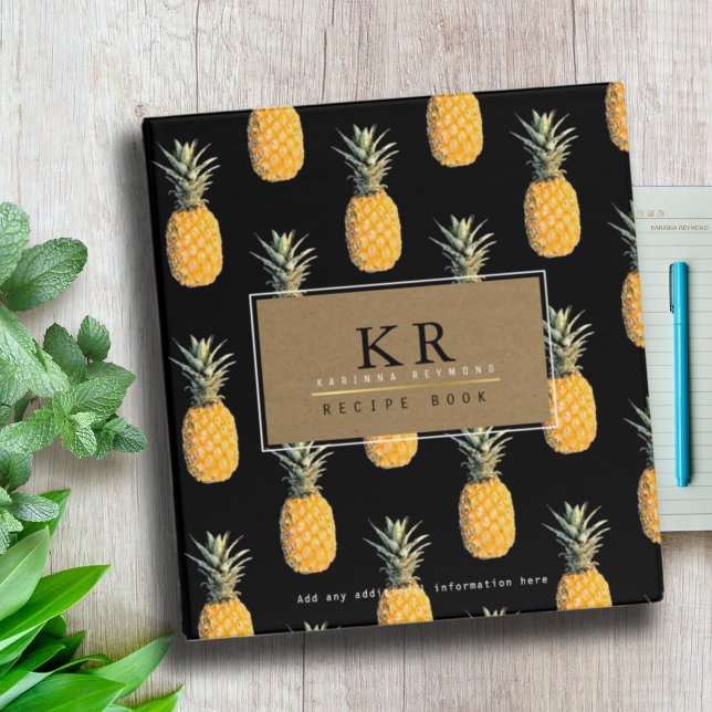 Chef elegant monogram with pineapples, recipe binder (Creator Uploaded)