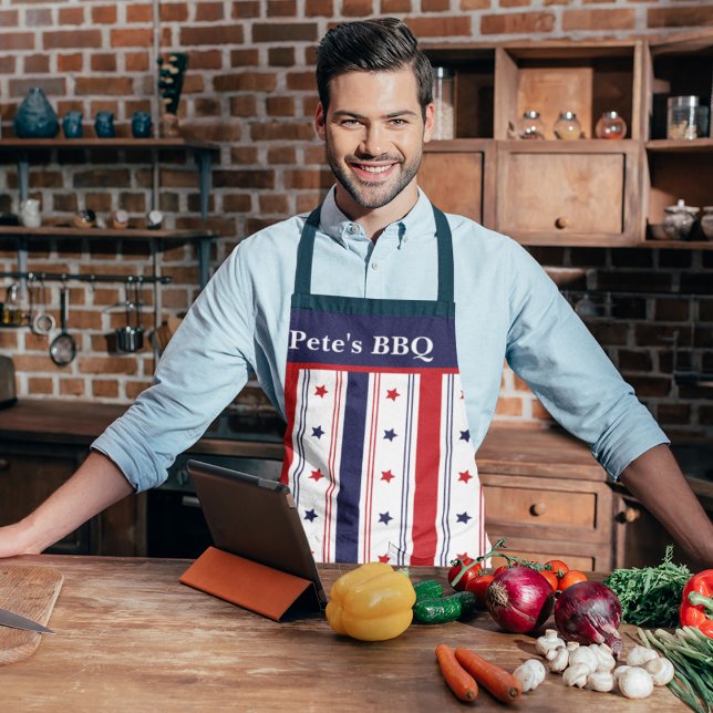 Chef étoilé : Tablier rouge, blanc et bleu sur mes (Customized Stars & Stripes Apron)
