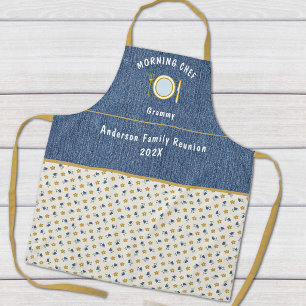 Chef Family Reunion Blue Denim Bluebells Print Apron