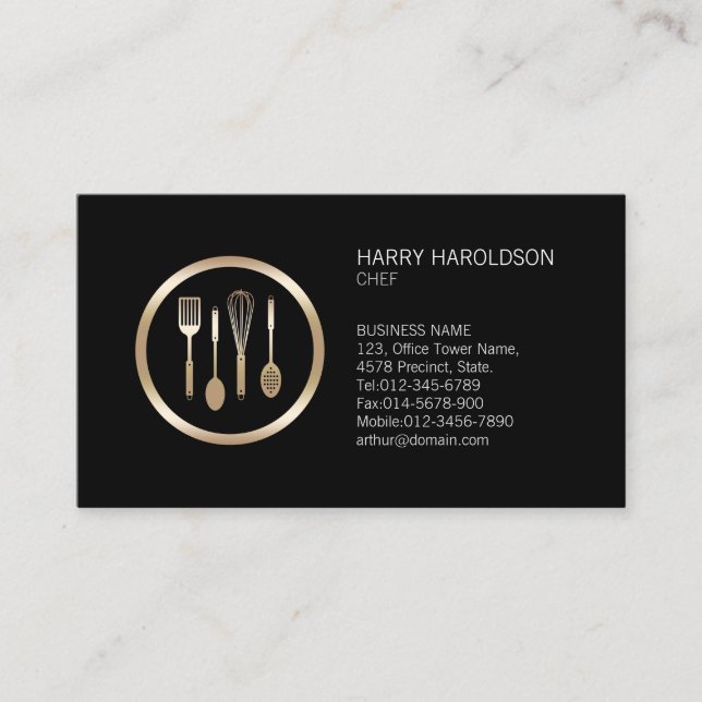 Chef Faux Gold Cuisine Ustensiles Carte de visite (Devant)