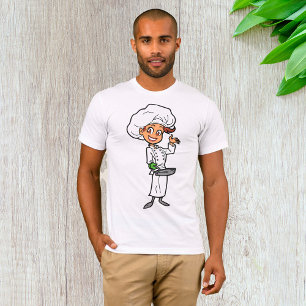 Chef Féminine Avec Un T-Shirt Mens À La Poêle