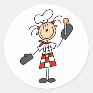 Chef fille avec Stickers à cuillères en bois