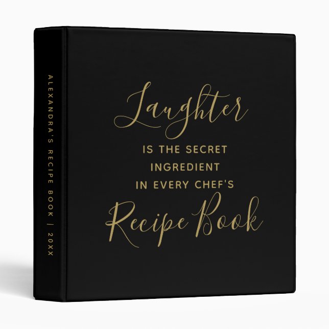 Chef Fun Quote Black Gold Script Recipe Book Binder (Front/Spine)