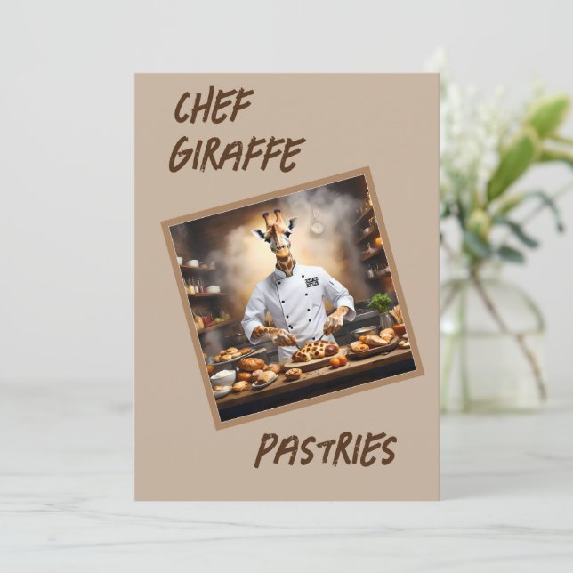 Chef Giraffe Bakes Pastries, Holiday Card (Standing Front)