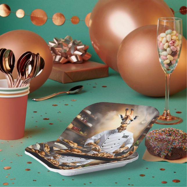 Chef Giraffe Bakes Pastries, Paper Plate (Multi)