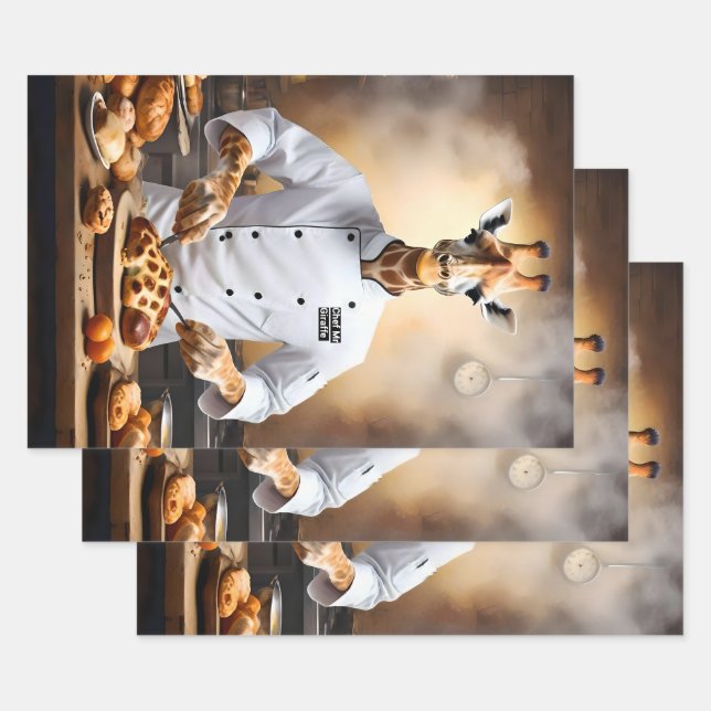 Chef Giraffe Bakes Pastries, Wrapping Paper Sheet (Set)