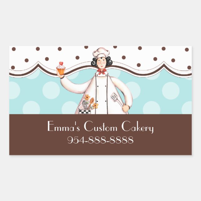 Chef Girl Rectangle Label - Brown with Black Hair (Front)