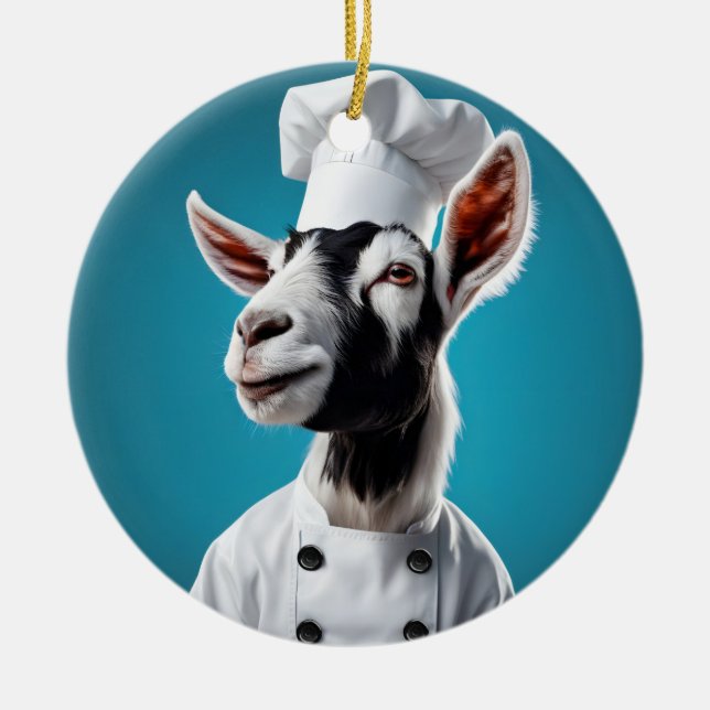 Chef Goat Ceramic Ornament (Front)