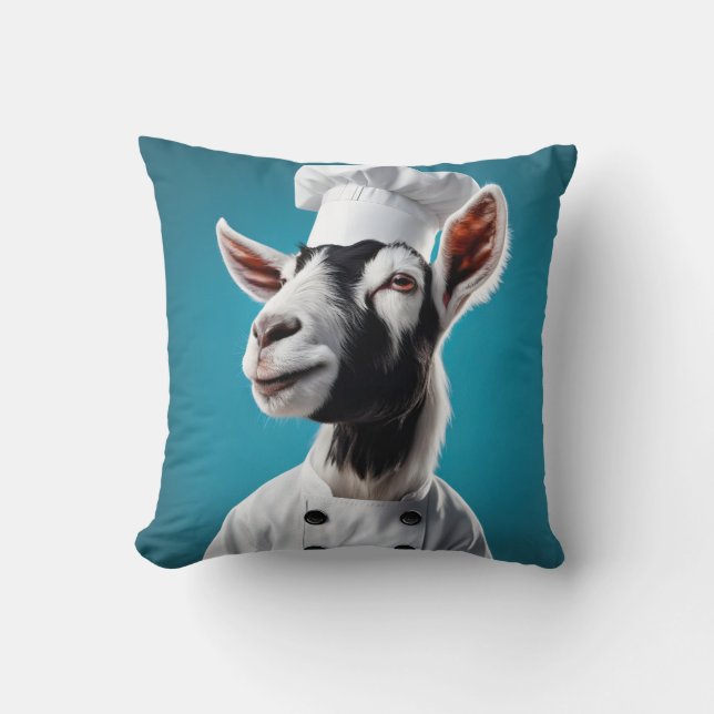 Chef Goat Throw Pillow (Front)