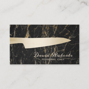 Chef Gold Knife Catering Modern Black Marble Business Card