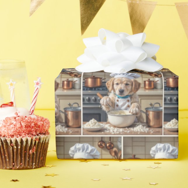 Chef Golden Retriever Puppy Baking Wrapping Paper (Birthday Party)