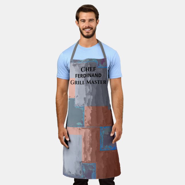 Chef Grill Master Grey Brown Squares Apron (Worn)