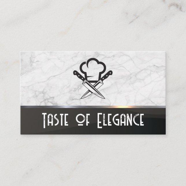 Chef Hat and Knives | Restaurant Logo Business Card (Front)