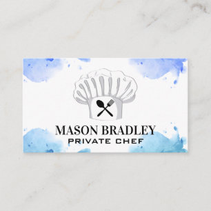 Chef Hat and Silverware   Watercolor Business Card