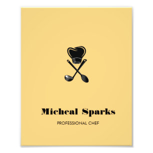 Chef hat and spoons silhouette beige photo print