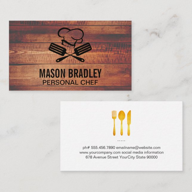 Chef Hat and Tools | Wood Business Card (Front/Back)