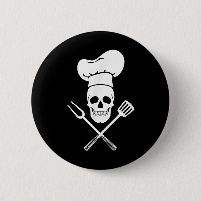 Chef Hat Cook Skull Kitchen Bbq Barbecue Tools  2 Inch Round Button (Front)