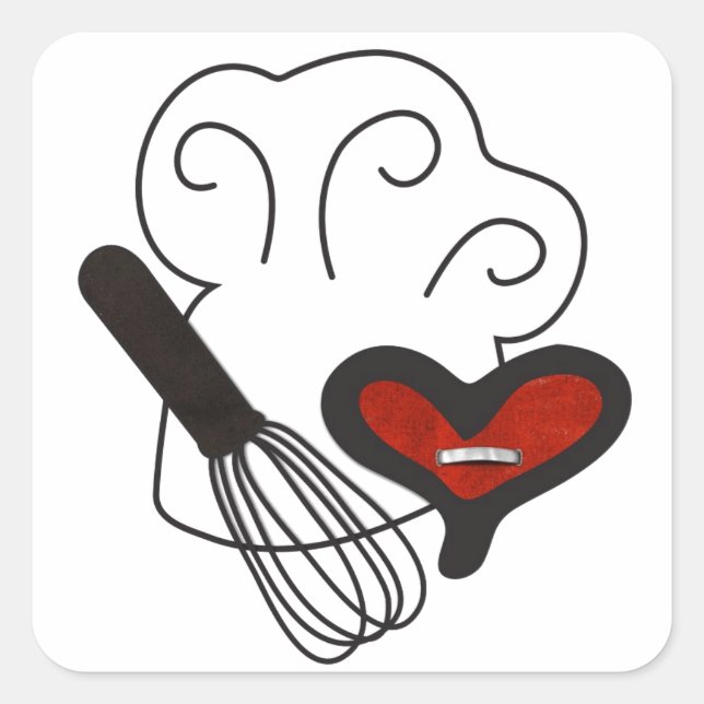 Chef hat cooking love square sticker (Front)