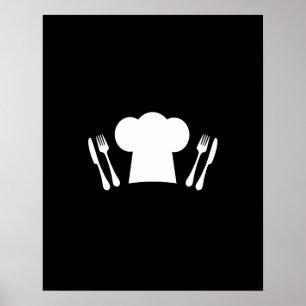 Chef Hat Knife and Fork Kitchen or Restaurant Poster
