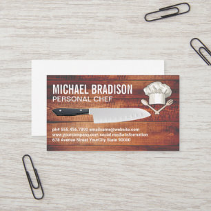 Chef Hat Knife Wood Business Card