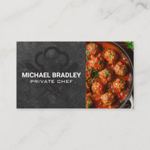 Chef Hat Knives   Meatballs in Tomato Sauce Business Card