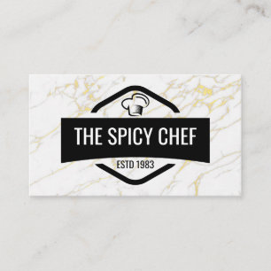 Chef Hat   Restaurant Logo   Marble Gold Business Card