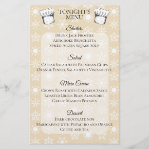 Chef hat snowflakes Christmas holiday dinner menu
