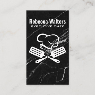 Chef Hat Spatulas Black Marble Business Card