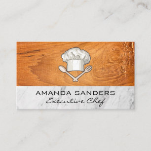 Chef Hat Spoon Fork Wood Marble Business Card