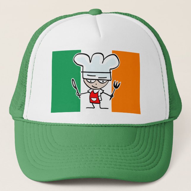 Chef hat with Irish flag and cool cartoon (Front)
