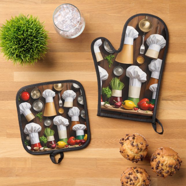 Chef Hats   Oven Mitt & Pot Holder Set (Top Down)