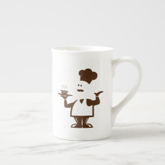 Chef holding a bowl of soup bone china mug