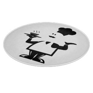 Chef holding a bowl of soup cutting board