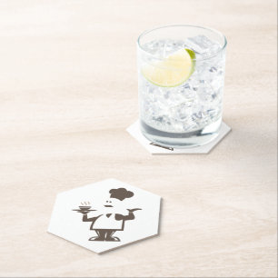 Chef holding a bowl of soup paper coaster